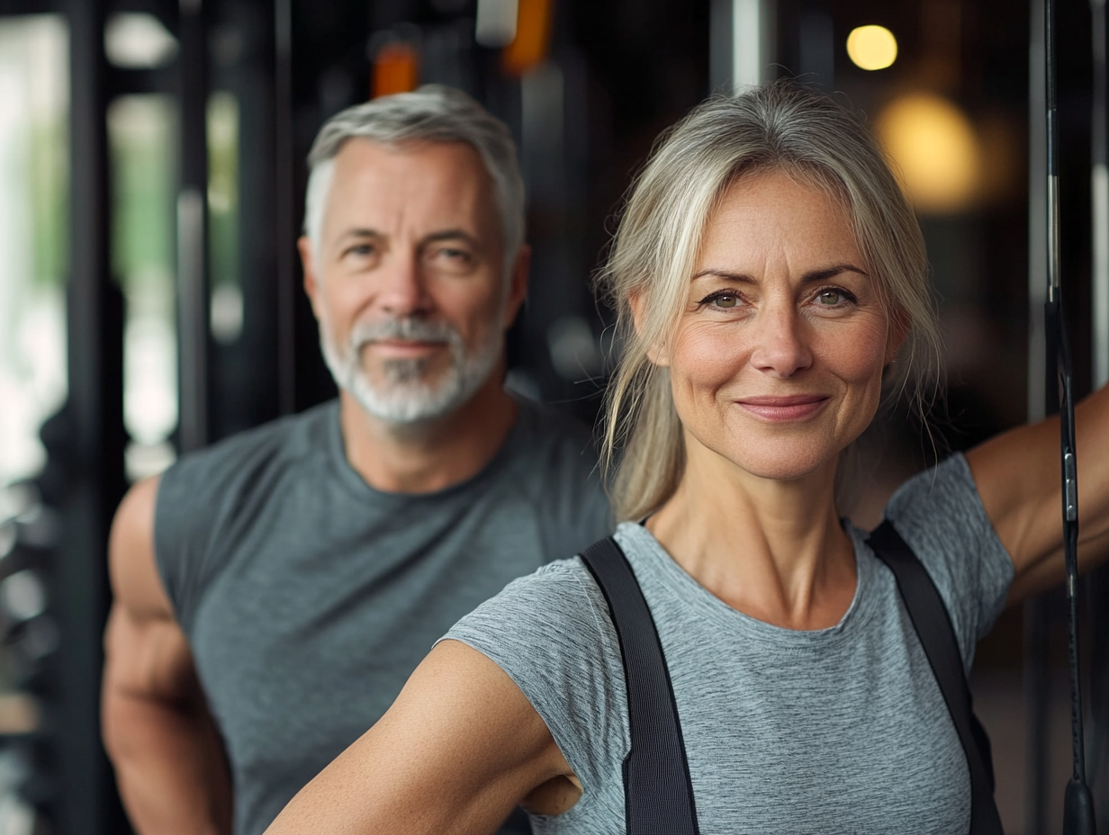 Група старших людей займається фітнесом на свіжому повітрі