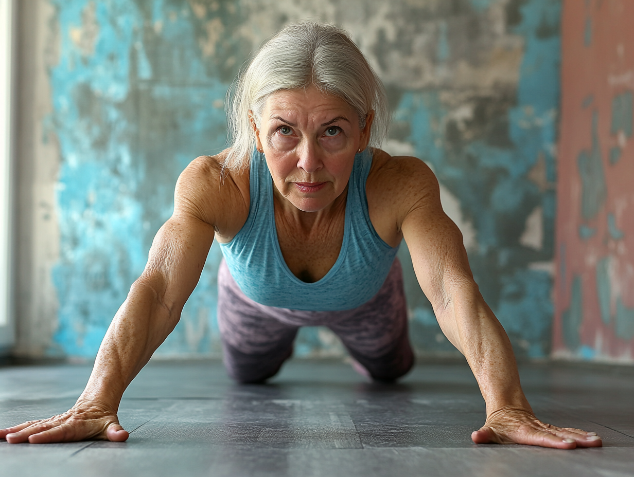 Група людей старшого віку в залі для йоги